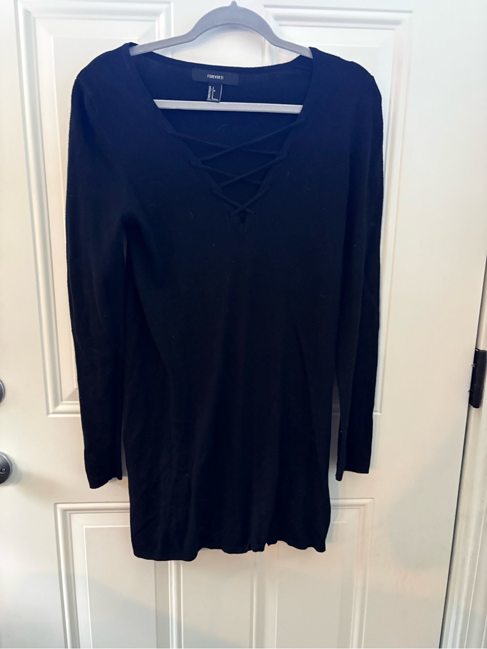 Forever 21 Black Long Sleeve Lace-Up Sweater Dress